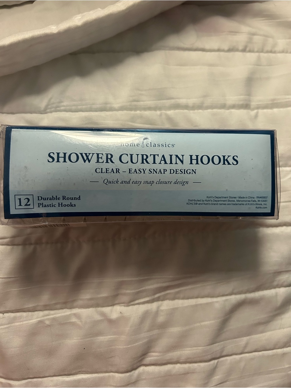 Home Classic 12 Clear Plastic Shower Hooks Quick & Easy Snap Design - NIB
